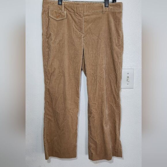 Theory Corduroy Wide Legs Cropped Tan Pants Size 6 - Picture 10 of 11